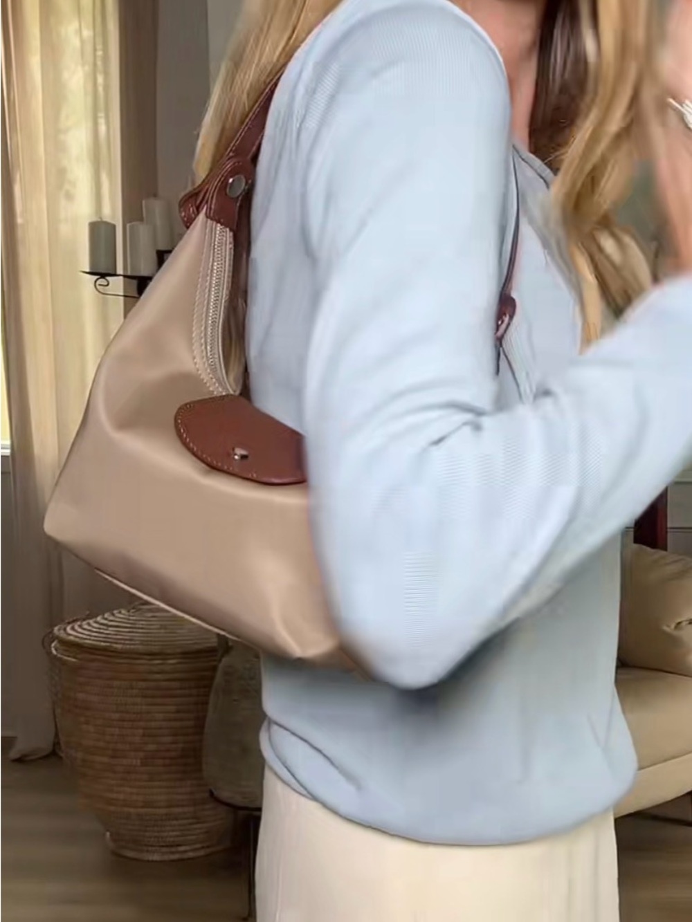 Neutral Beige Crossbody Bag with Brown Trim - Chic Everyday Shoulder Bag